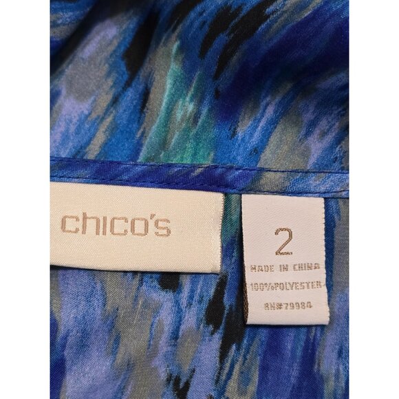 Chico's Women's Blue Ikat Print Embellished V Neck Tunic Blouse 3/4 Sleeve Sz 2 - Picture 8 of 14
